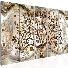 Obraz - Tree and Waves (5 Parts) Brown Veľkosť: 225x90, Verzia: Na talianskom plátne