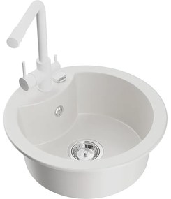 Mexen Diego, 1-komorový granitový drez 488x488x167 mm, biela batéria Duero, biela, 6512-20-671600-20