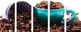 5-dielny obraz šálky s kávovými zrnkami - 100x50