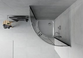 Mexen Rio, štvrťkruhový sprchovací kút s posuvnými dverami 80 x 80 cm, 6mm šedé sklo, chrómový profil + biela sprchová vanička, 863-080-080-01-40-4110