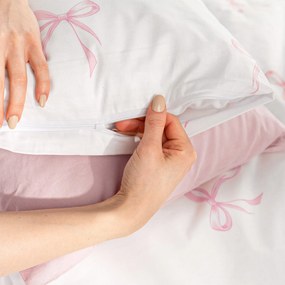 Goldea bavlnené posteľné obliečky - ružové mašličky 140 x 200 a 70 x 90 cm