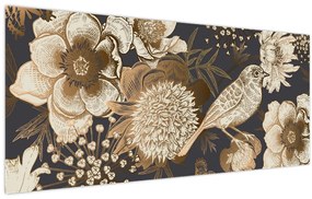 Obraz zlatých kvetov na tmavom pozadí (120x50 cm)