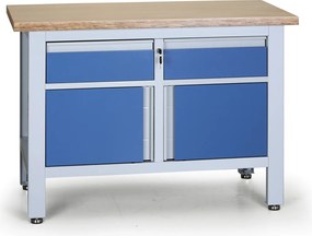 Pracovný stôl do dielne G6, 2 zásuvky, 2 skrinky, 1200 x 600 x 860 - 900 mm, modrá
