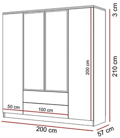 ŠATNÍKOVÁ SKRIŇA NESSIE BIELY LESK 4D2 PUSH + ZRKADLÁ