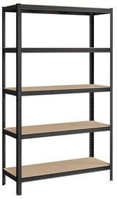 Regál s vysokou nosnosťou, 5 úrovní kovová polica 200 x 120 x 60 cm, čierna