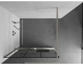 Mexen Kioto+, sprchová zástena Walk-In s poličkou a vešiakom 120 x 200 cm, 8mm číre sklo čierny vzor, brúsená oceľ profil, 800-120-121-97-77