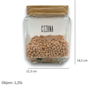 5Five® Sklenená bytelná dóza hranatá s dreveným vekom, 1,25l KWADR