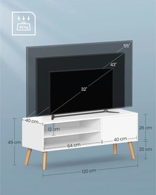 TV stolík, 120 cm široký TV nábytok, biely