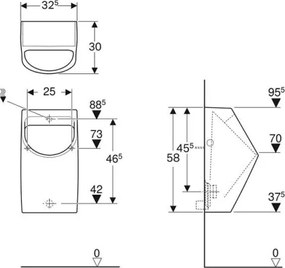 Geberit 500.254.01.1 - Pisuár Smyle s zadným prívodom a zadným odtokom, keramika/biela