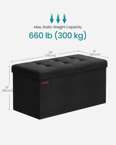 SONGMICS úložný taburet, skladací sedací pult, 38×76×38 cm, čierny