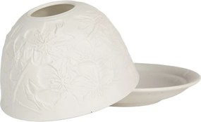 Biely porcelánový svietnik na čajovú sviečku s kvetmi Paollo - Ø 12*8 cm
