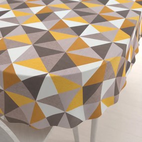 Biante Zamatový oválny obrus Tamara TMR-020 Žlto-sivobéžové trojuholníky 100x140 cm