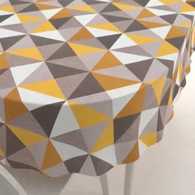 Biante Zamatový oválny obrus Tamara TMR-020 Žlto-sivobéžové trojuholníky 100x160 cm
