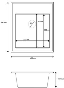 Gamma Modern 4050, 1-komorový granitový drez 400x500x180 mm, čierna, GMA-ZM-4050-BK