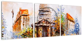 Obraz - Maľovaná mestská pamiatka (s hodinami) (90x30 cm)
