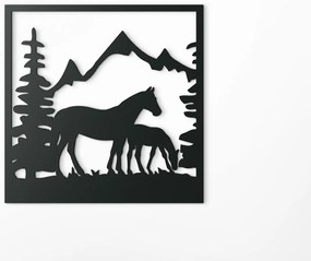drevko 3D obraz Kobyla so žriebätkom Rozmer obrazu: 32,5 x 32,5 cm, Farba dekorácie: Čierna