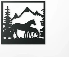 drevko 3D obraz Kobyla so žriebätkom Rozmer obrazu: 32,5 x 32,5 cm, Farba dekorácie: Čierna