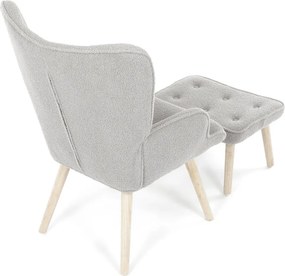 Relaxačné kreslo ušiak ROMEO II + taburet — masívne drevo, látka  bouclé, prírodná / sivá