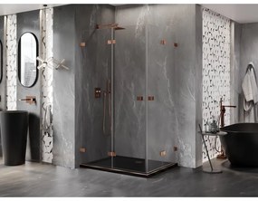 Mexen Lunar-F Duo, skladací sprchový kút 90 x 85 cm, 8mm číre sklo, profil ružové zlato, 836-090L-085P-60-00