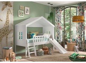 Biela domčeková/vyvýšená detská posteľ z borovicového dreva 90x200 cm Housebed – Vipack