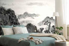 Tapeta čiernobiela čínska maľba krajiny - 375x250