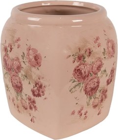 Béžový keramický obal na kvetináč s ružami Rósa M - 14*14*16cm