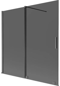 Mexen Velar, 2-krídlová posuvná vaňová zástena 160 x 150 cm, 8mm šedé sklo, grafit brúsený, 896-160-000-41-66