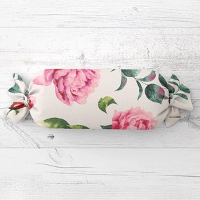 Biante Vankúš valec bonbon Sandra SA-715 Veľké ružovočervené pivonky na smotanovom 15x100 cm