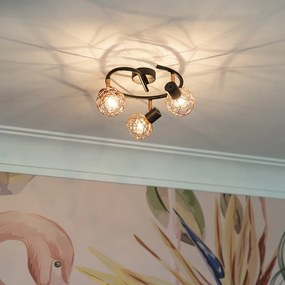 Moderné bodové svetlo čierne s meďou 3-žiarovkové - Mesh