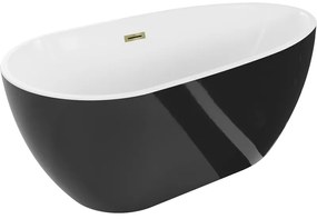 Mexen Eos, voľne stojaca vaňa 170 x 75 cm, biela-čierna, zlatý lesklý prepad, 52471707575-50