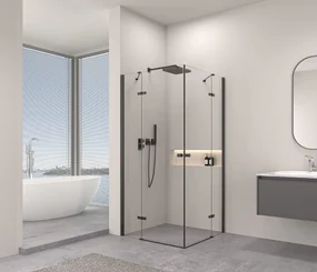 Erga Bern Double, sprchový kút s 2-krídlovými dverami 80(dvere) x 120(dvere) x 195 cm, 6mm číre sklo, čierny profil, ERG-V02-BERN-D080D120-CL-BK