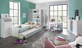 Široká komoda Joker, biela/sivý betón