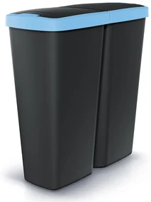 Odpadkový kôš DUO čierny, 50 l, modrá / čierna