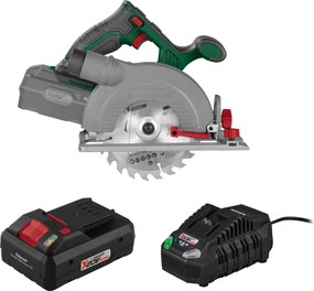 Parkside®  Aku ručná kotúčová píla 20 V Phksa 20-Li C4 + Smart akumulátor 20 V/4 Ah + Rýchlonabíjačka akumulátora 20 V/4,5 A  (800013030)
