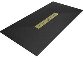 Mexen Toro, SMC obdĺžniková sprchová vanička 170 x 90 cm, čierna, zlatá krytka, 43709017-G