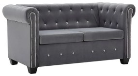 2-miestna pohovka Chesterfield, zamat 146x75x72 cm, sivá