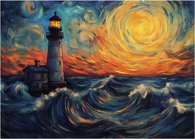 Sklenený obraz - Maják vo vlnách (70x50 cm)