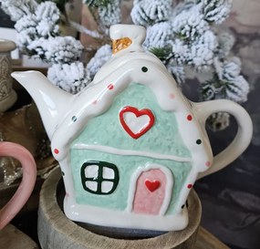 Zelená keramická kanvička chalúpka Gingerbread - 21 * 10 * 15 cm / 600 ml