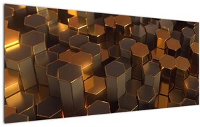 Obraz - Bronzové hexagóny (120x50 cm)