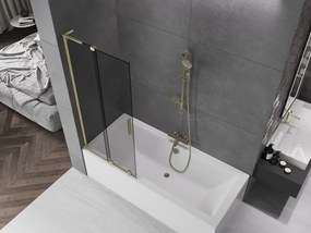 Mexen Velar L, 2-krídlová posuvná vaňová zástena 80 x 150 cm, 8mm šedé sklo, zlatá matná, 896-080-003-41-55