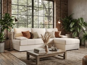 Rozkladacia obojstranná sedacia súprava do L VENORIA SLIM 200x143 cm, krémová + 2 vankúšiky ZDARMA