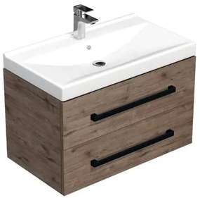 Kúpeľňová skrinka s čiernou úchytkou a umývadlom SAT Cube Way 80x53x46 cm dub Wellington mat CUBE46C802DWVER, 1 ks