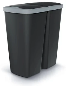 Odpadkový kôš DUO čierny, 45 l, sivá / čierna