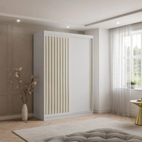 ŠATNÍKOVÁ SKRIŇA S POSUVNÝMI DVERAMI CYNTIA BIELA + ZLATÉ LIŠTY 150 cm