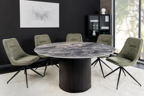Jedálenský stôl UNIQUE 120 cm okrúhly s tmavým rámom, keramicko-sivým mramorovým vrchom