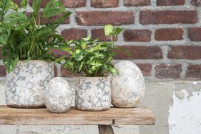 Keramický obal na kvetináč so šedými kvetmi Filon French M - Ø 14*14 cm