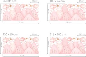 Hory a kopce v jemnej ružovej farbe nálepky na stenu pre dievčatá hárok 75 x 35 cm
