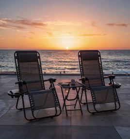 Set 2 polohovateľných záhradných lehátok so stolíkom - sivý