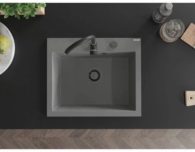Mexen Elix, 1-komorový granitový drez 600 x 500 mm, sivý, čierny sifón - 6525601005-71-B