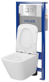 Cersanit City, System50 PNEU podomietkový rám + závesná wc misa City Square CleanOn + chrómové tlačidlo Circle, S701-776